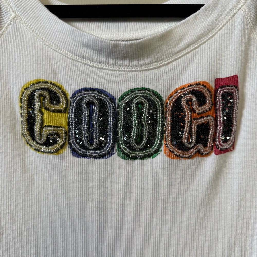 COOGI women’s white ribbed beaded sequin short sleeve Y2K t-shirt - Picture 2 of 6
